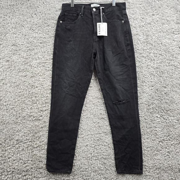 Frame Jeans Womens 29‎ Black Distressed Le Original Skinny High Rise Denim Punk - Picture 1 of 16